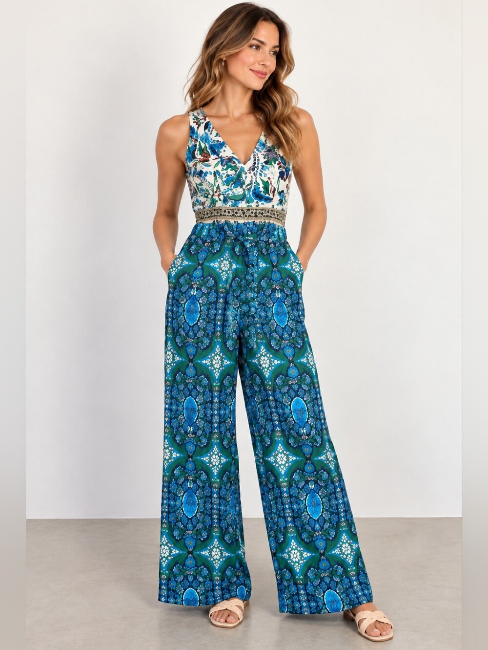 Elegant Blue Floral Jumpsuit